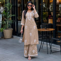 Jiya Beige Embroidered Kurta Palazzo Set