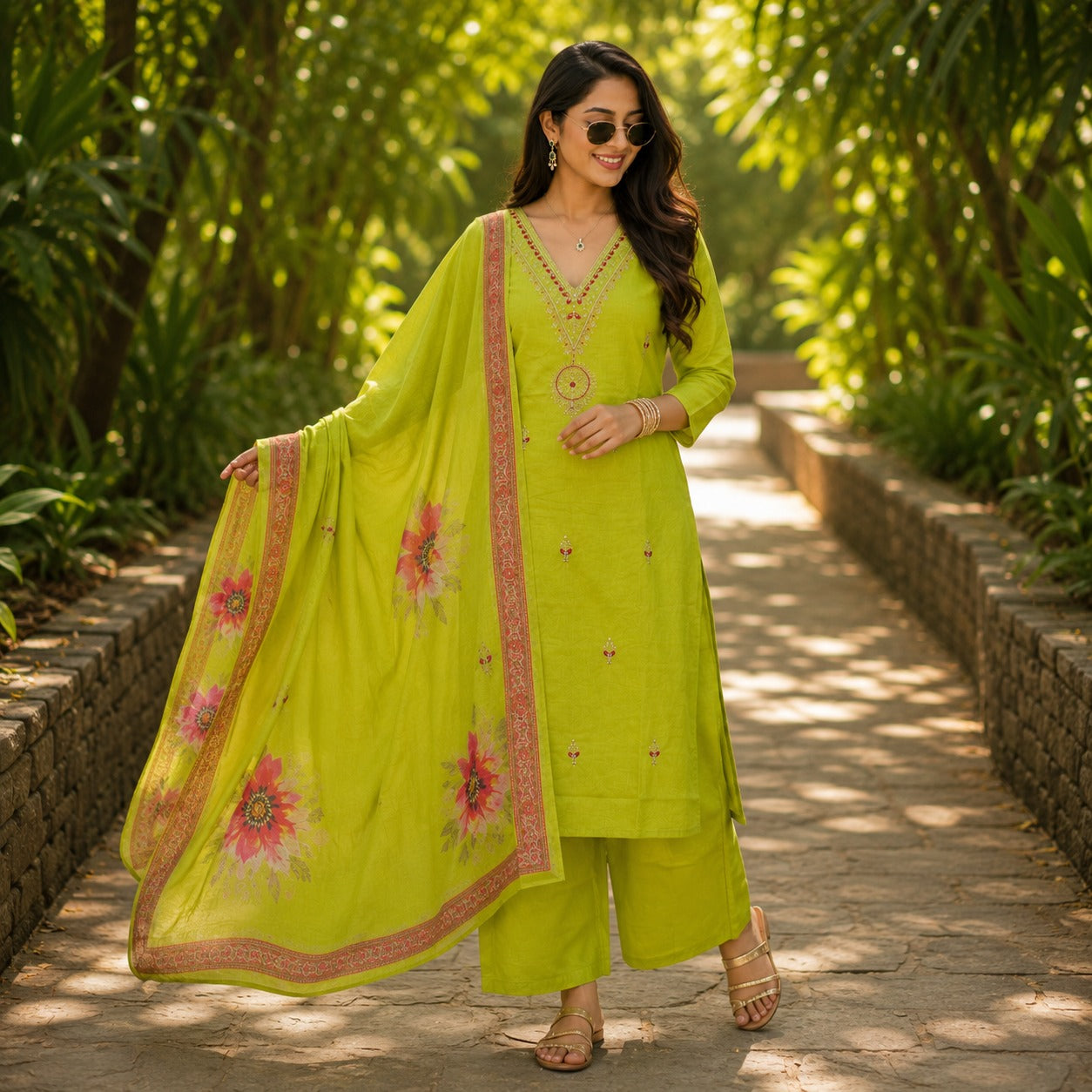 Lime Green Embroidered Set