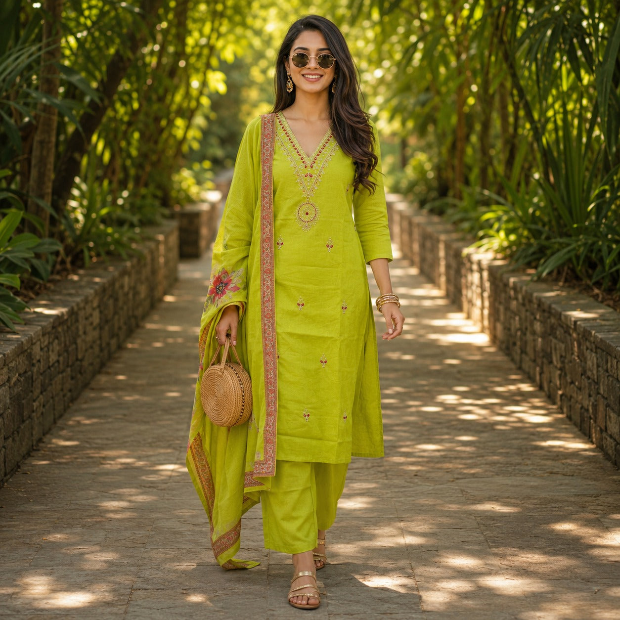 Lime Green Embroidered Set