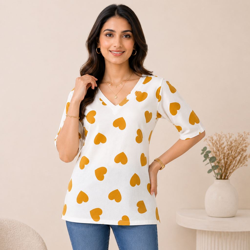 Golden Heart Bloom Printed Top