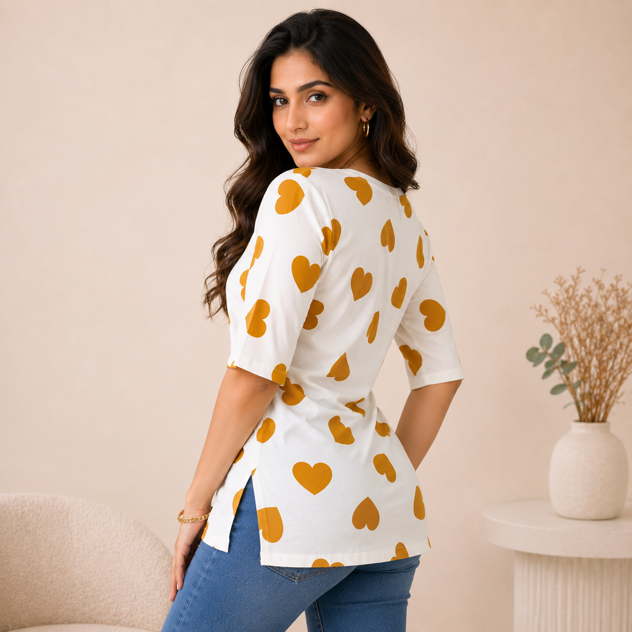 Golden Heart Bloom Printed Top
