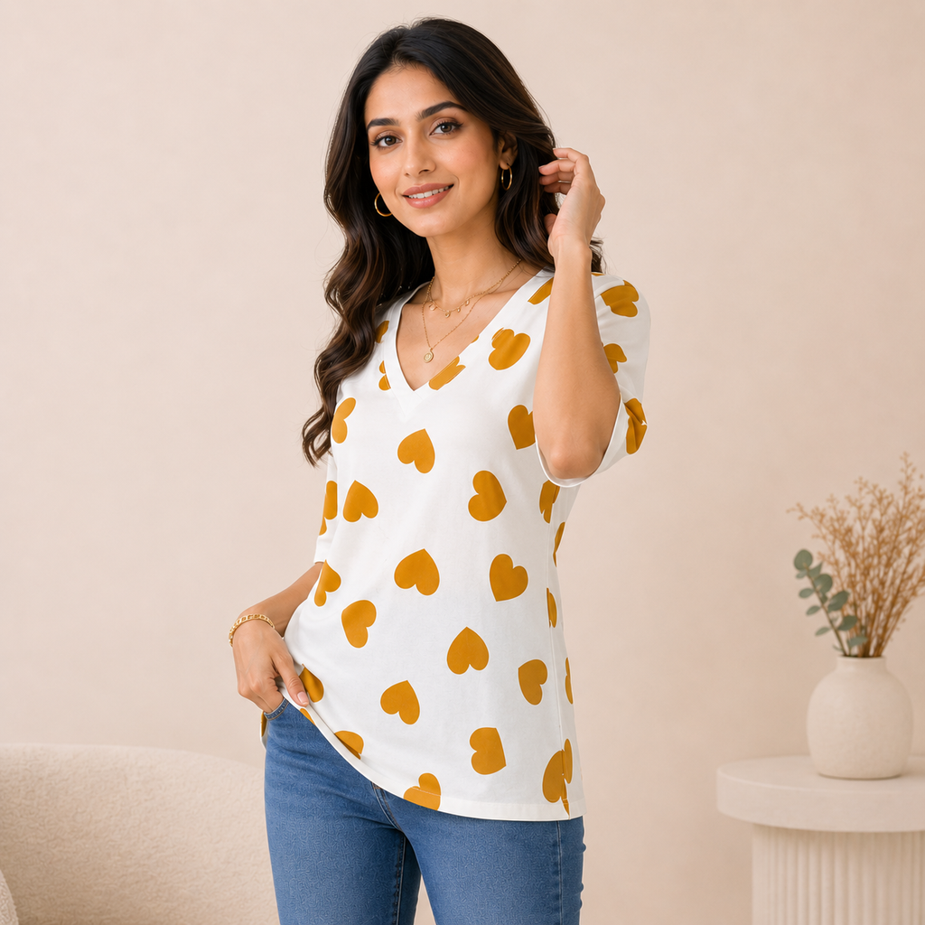 Golden Heart Bloom Printed Top